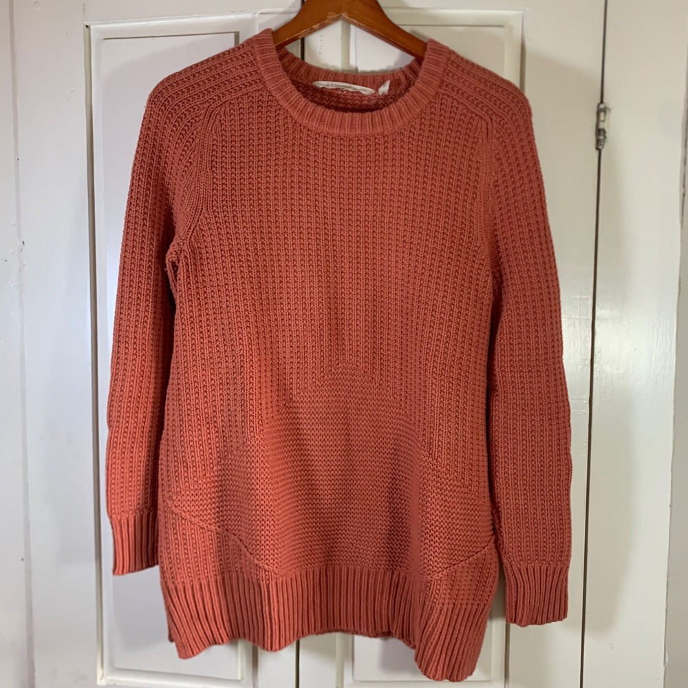 Soft Surroundings Womens XS Terracotta Coral Shaker Knit Crew Neck Sweater 29429